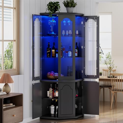 Home Bar And Cabinet - Угловой барный шкаф с LED-подсветкой, высокий